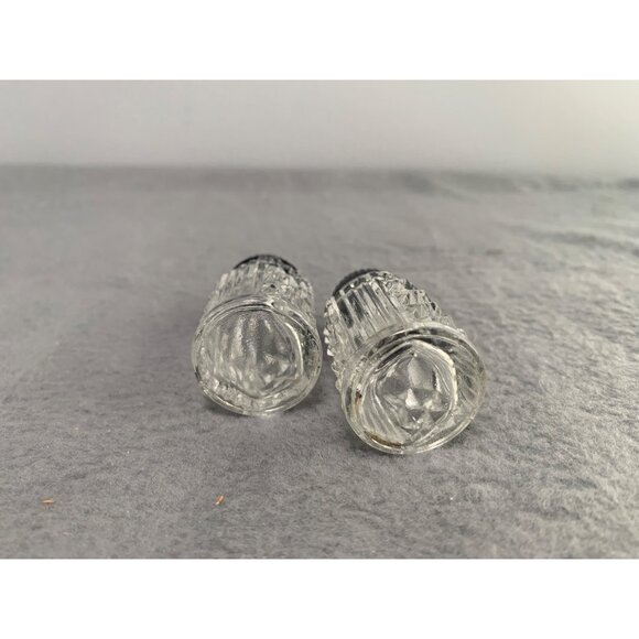 Vintage Diamond Cut Glass Salt & Pepper Shakers with Black Tops 1950s - Picture 3 of 7